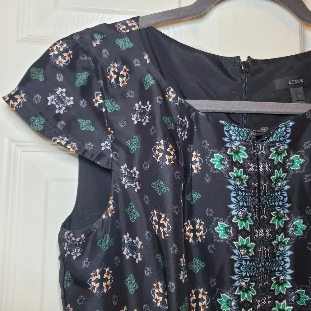 J.Crew Women Boho Cottage Core Silk Cap Sleeve Mirrored Floral Dress Soft Sz 6P